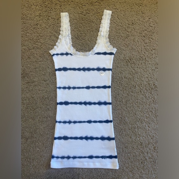 NWT Aeropostale Ribbed Stripe Tie Dye Tank Top with Lace Spaghetti Straps, XS - Picture 5 of 11